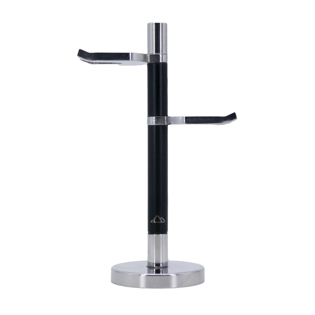 Stainless steel and black Pützer’s Rasierständer razor stand.