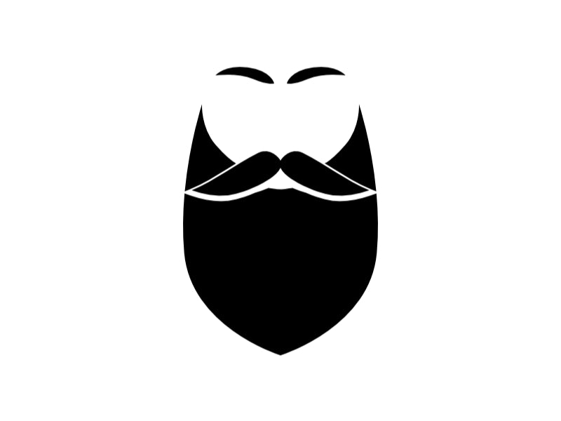 Abstract black and white illustration of a beard and mustache on a white background.